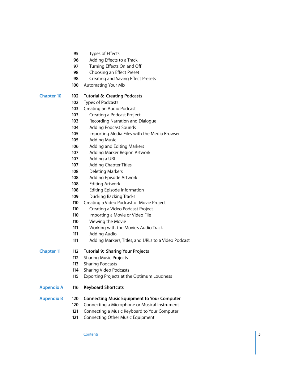 Apple GarageBand '09 User Manual | Page 5 / 122
