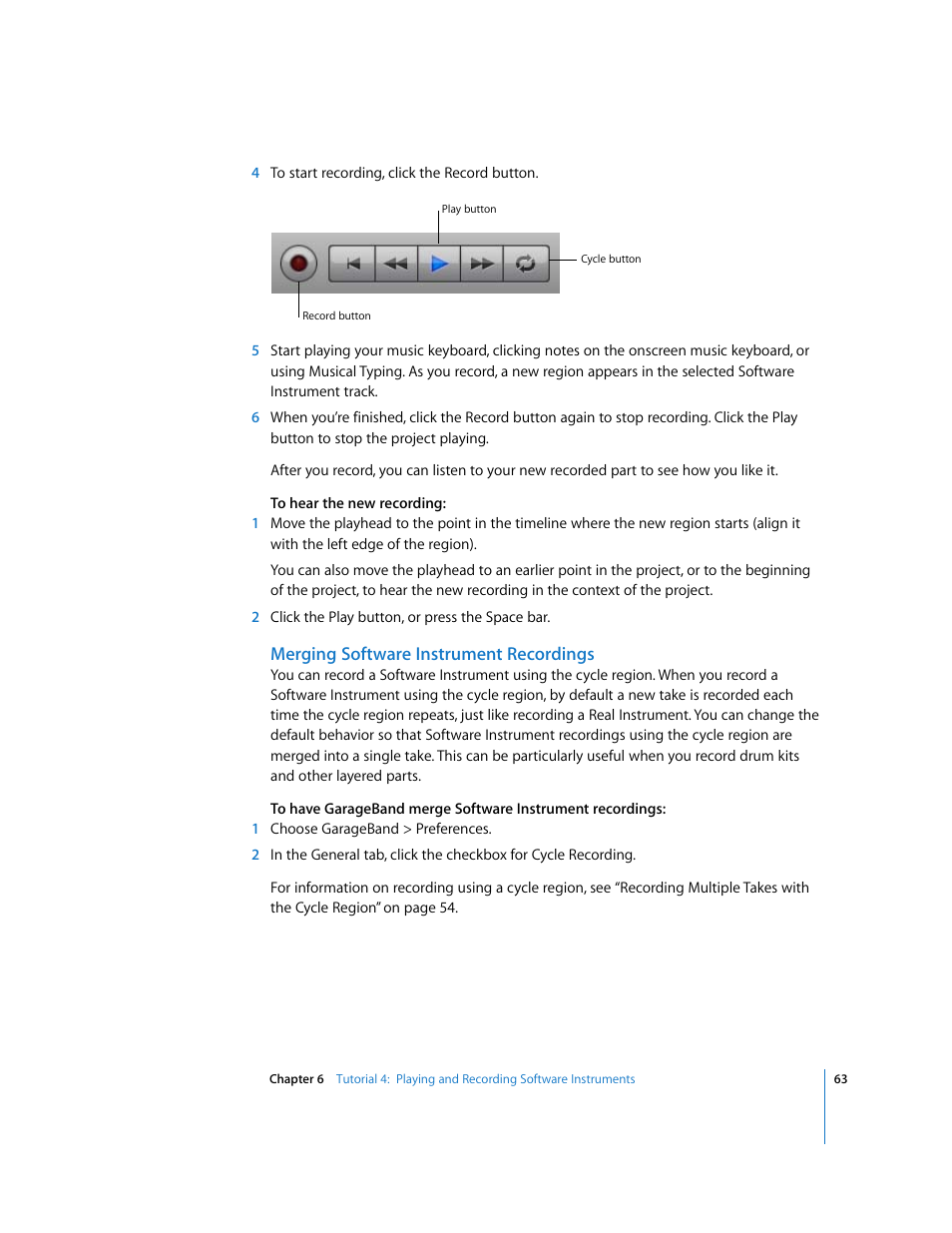 Merging software instrument recordings | Apple GarageBand '09 User Manual | Page 63 / 122