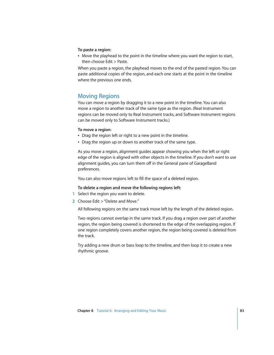 Moving regions | Apple GarageBand '09 User Manual | Page 83 / 122
