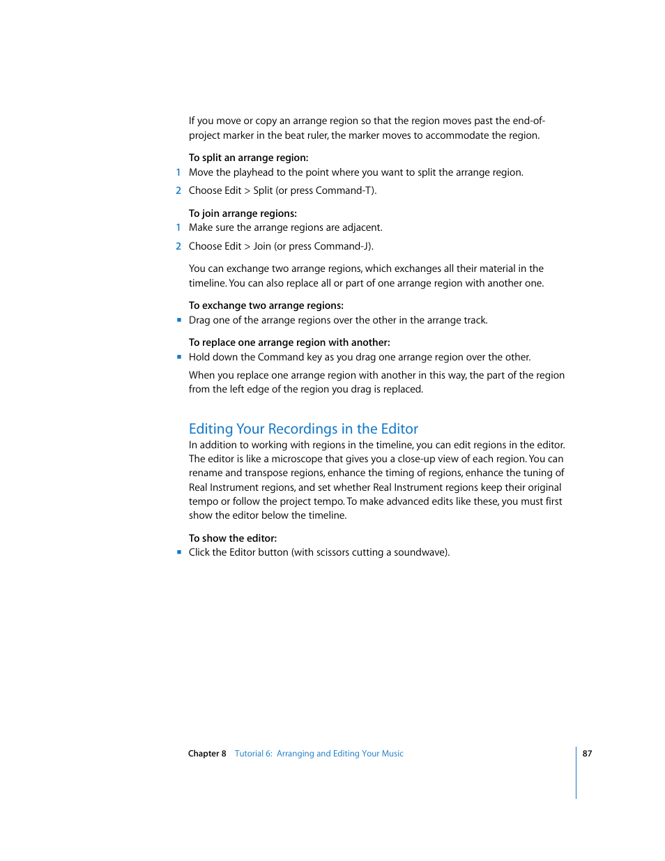 Editing your recordings in the editor | Apple GarageBand '09 User Manual | Page 87 / 122