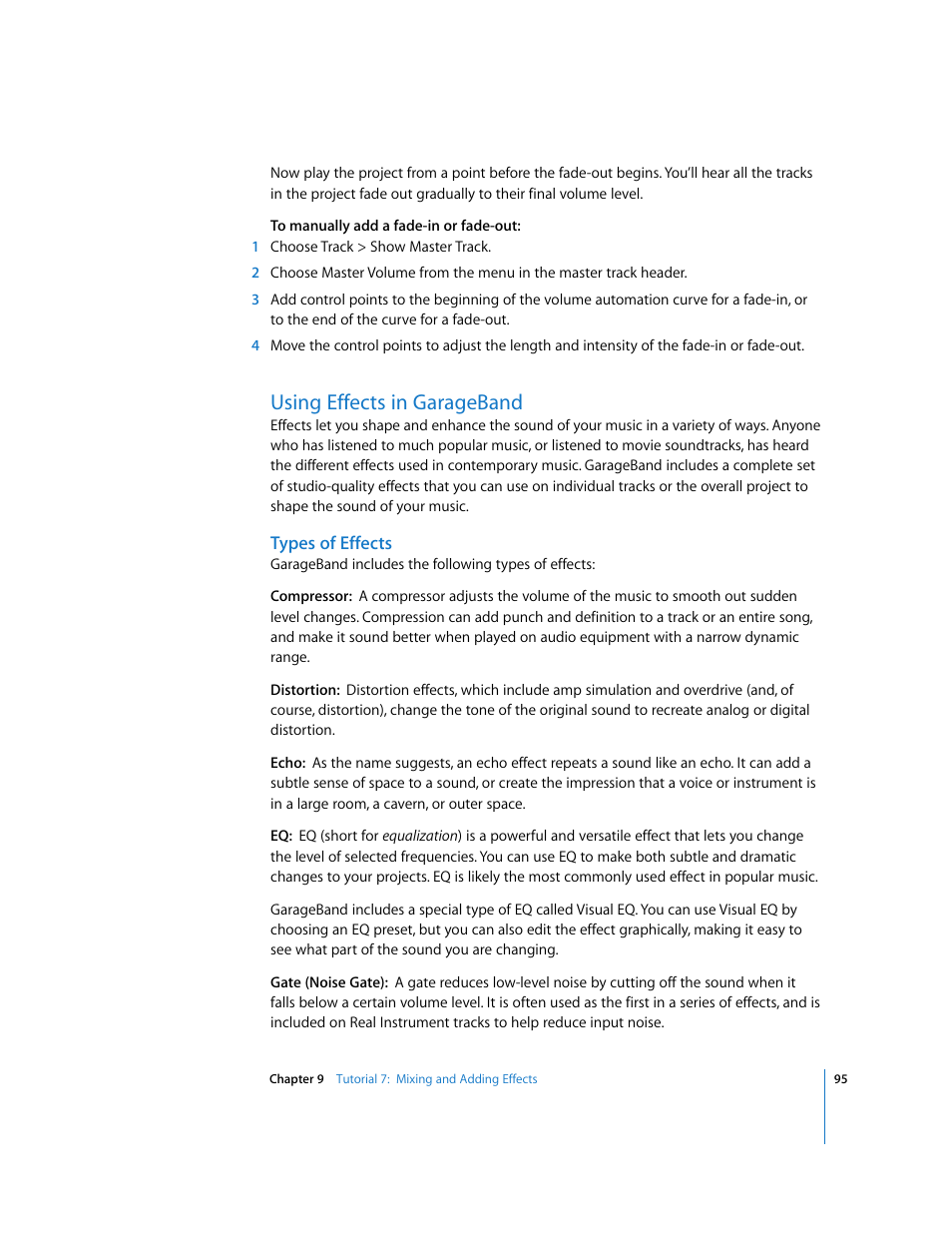 Using effects in garageband | Apple GarageBand '09 User Manual | Page 95 / 122