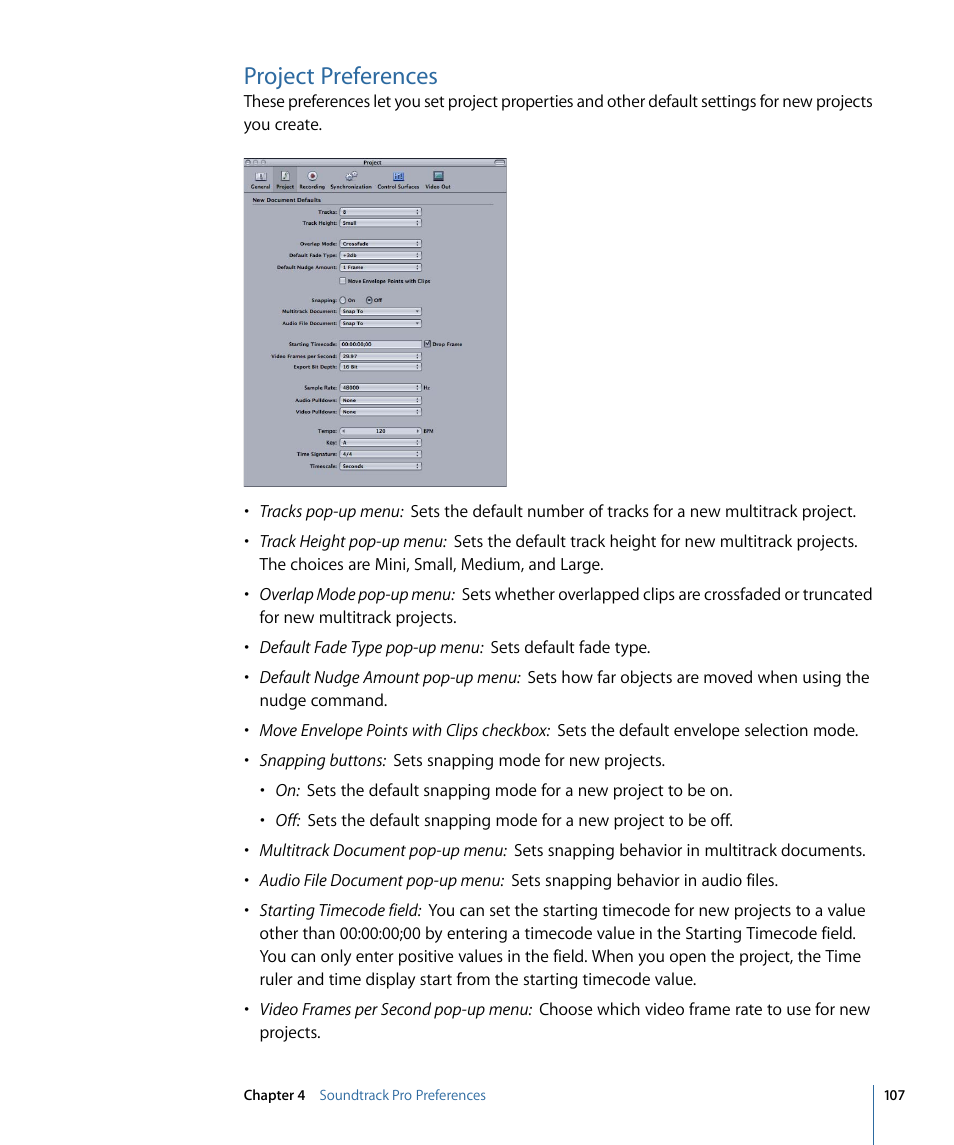 Project preferences | Apple Soundtrack Pro 3 User Manual | Page 107 / 542