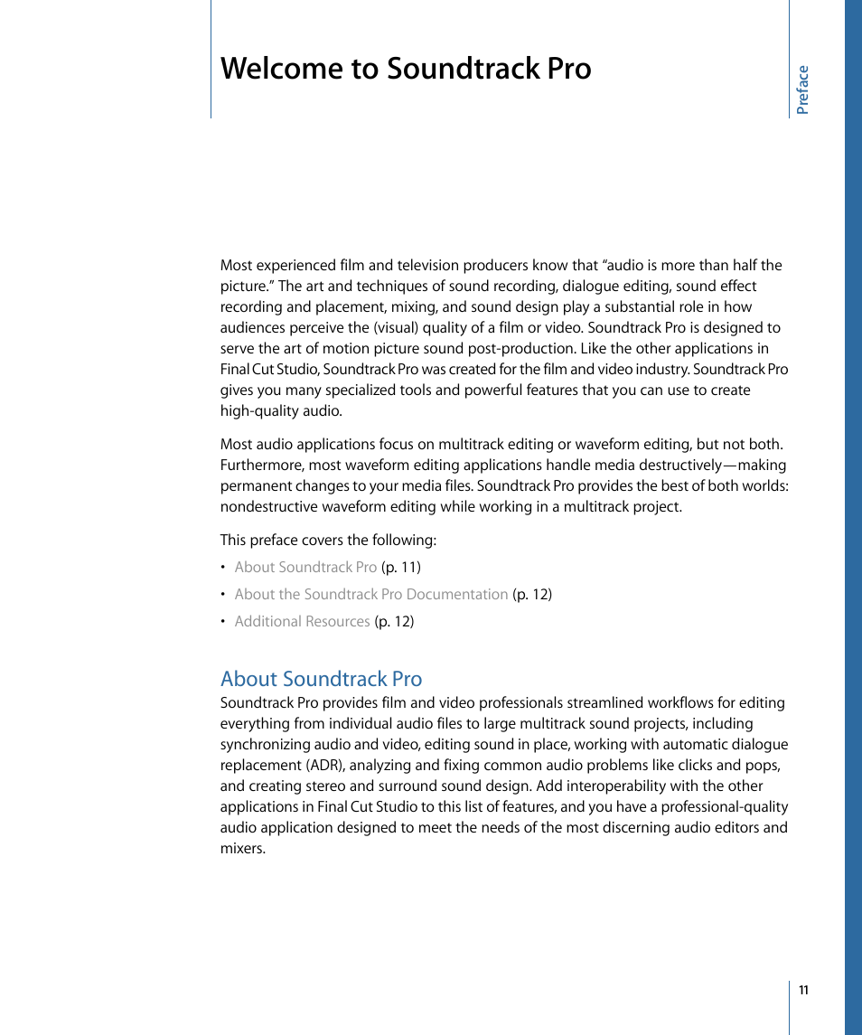 Welcome to soundtrack pro, About soundtrack pro | Apple Soundtrack Pro 3 User Manual | Page 11 / 542