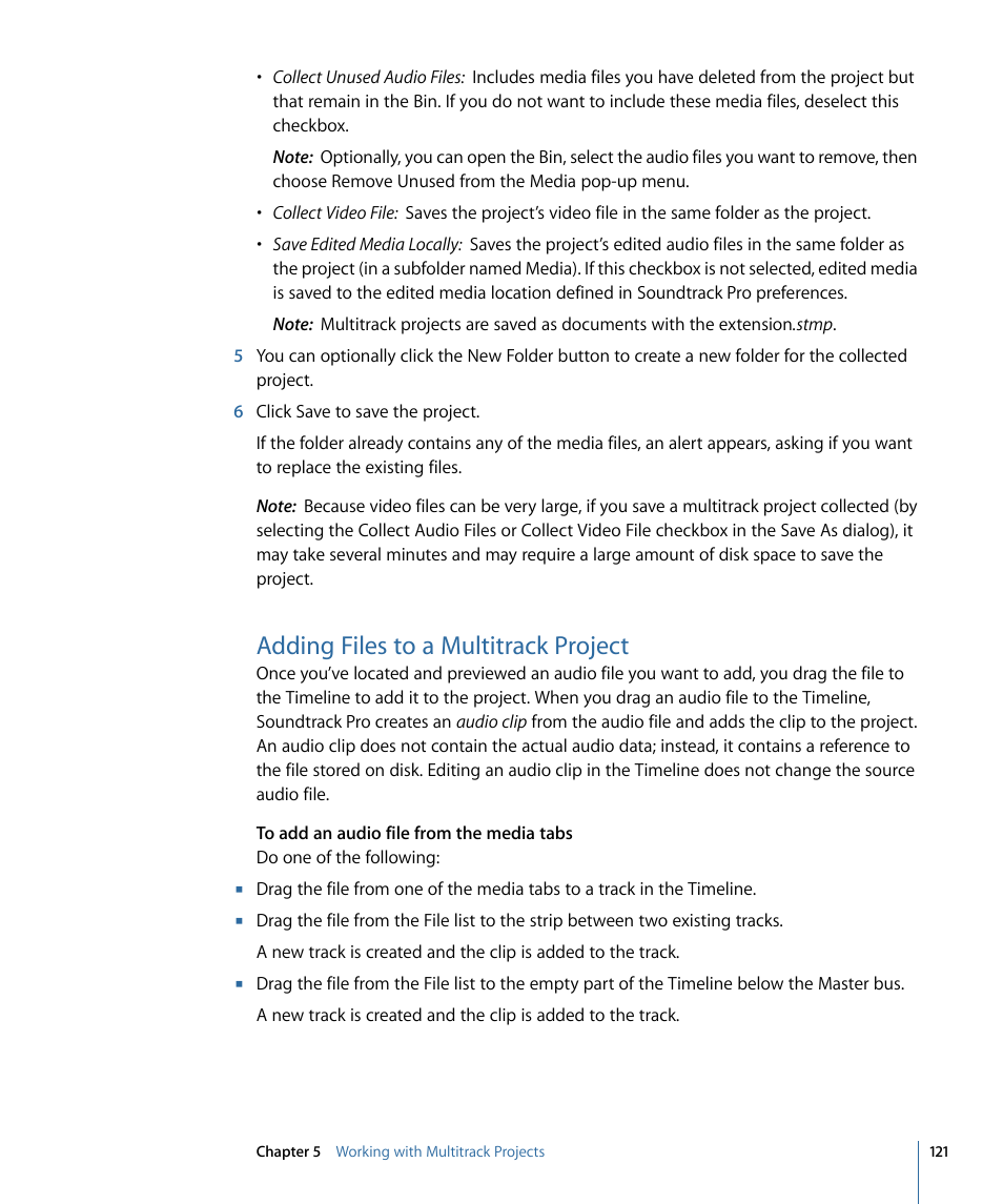Adding files to a multitrack project | Apple Soundtrack Pro 3 User Manual | Page 121 / 542