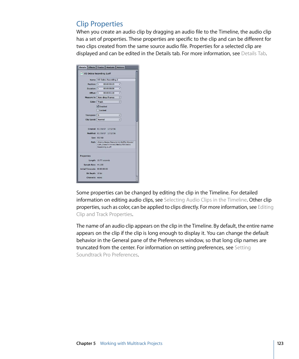 Clip properties | Apple Soundtrack Pro 3 User Manual | Page 123 / 542