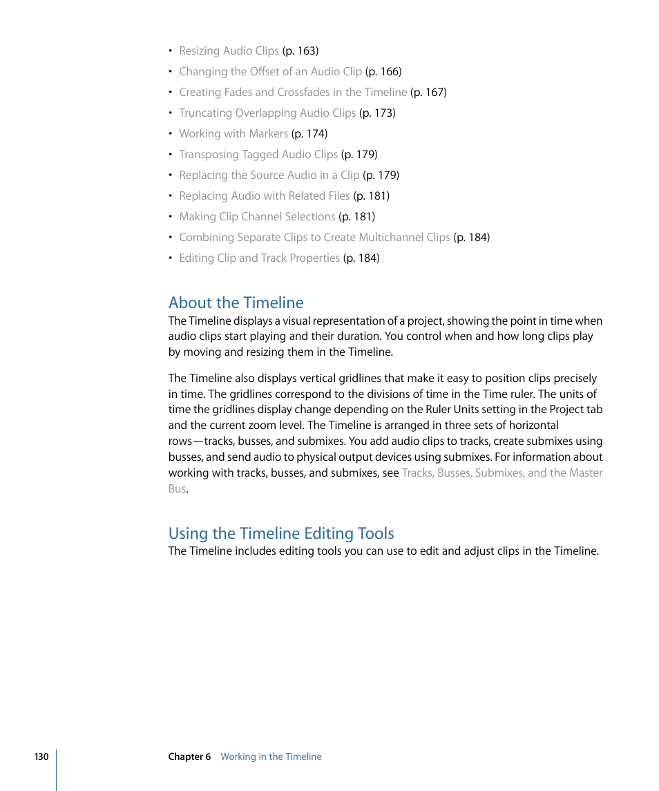 About the timeline, Using the timeline editing tools | Apple Soundtrack Pro 3 User Manual | Page 130 / 542