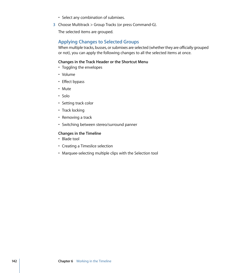 Applying changes to selected groups | Apple Soundtrack Pro 3 User Manual | Page 142 / 542