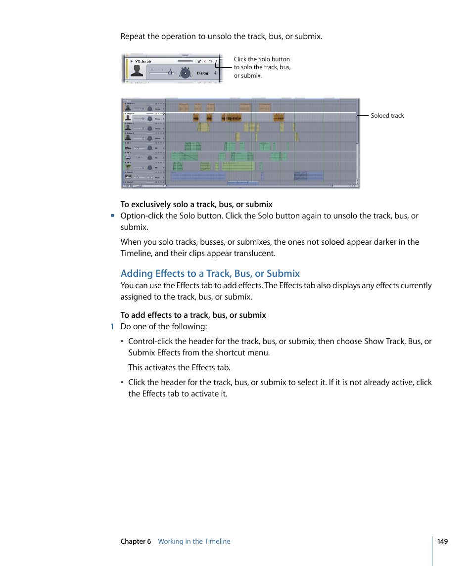 Adding effects to a track, bus, or submix | Apple Soundtrack Pro 3 User Manual | Page 149 / 542