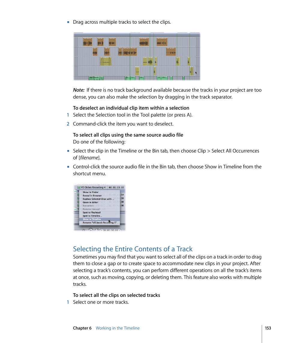 Selecting the entire contents of a track | Apple Soundtrack Pro 3 User Manual | Page 153 / 542