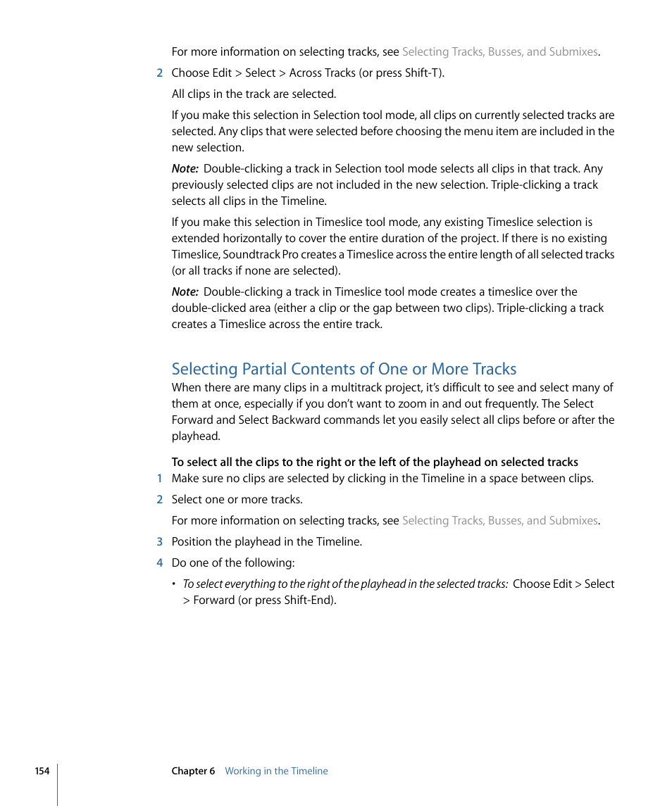 Selecting partial contents of one or more tracks | Apple Soundtrack Pro 3 User Manual | Page 154 / 542