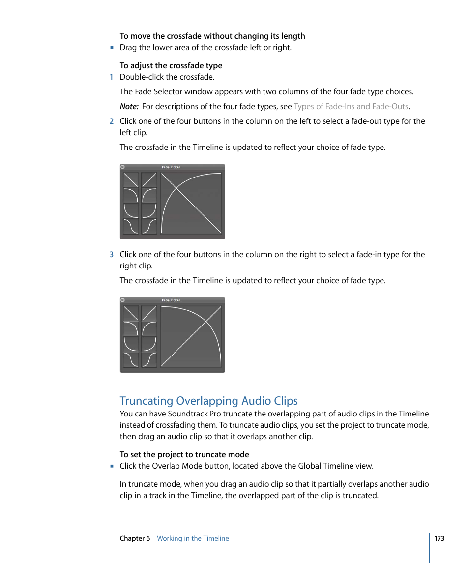 Truncating overlapping audio clips | Apple Soundtrack Pro 3 User Manual | Page 173 / 542