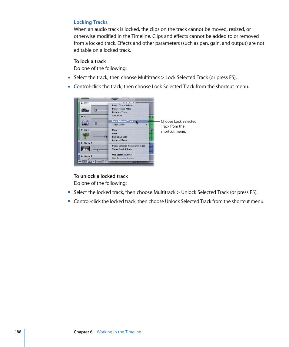 Locking tracks | Apple Soundtrack Pro 3 User Manual | Page 188 / 542