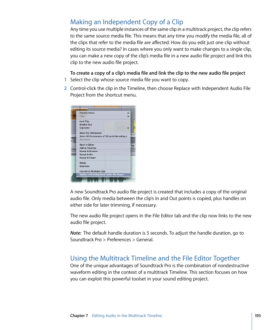 Making an independent copy of a clip, Making an independent, Copy of a clip | Apple Soundtrack Pro 3 User Manual | Page 193 / 542