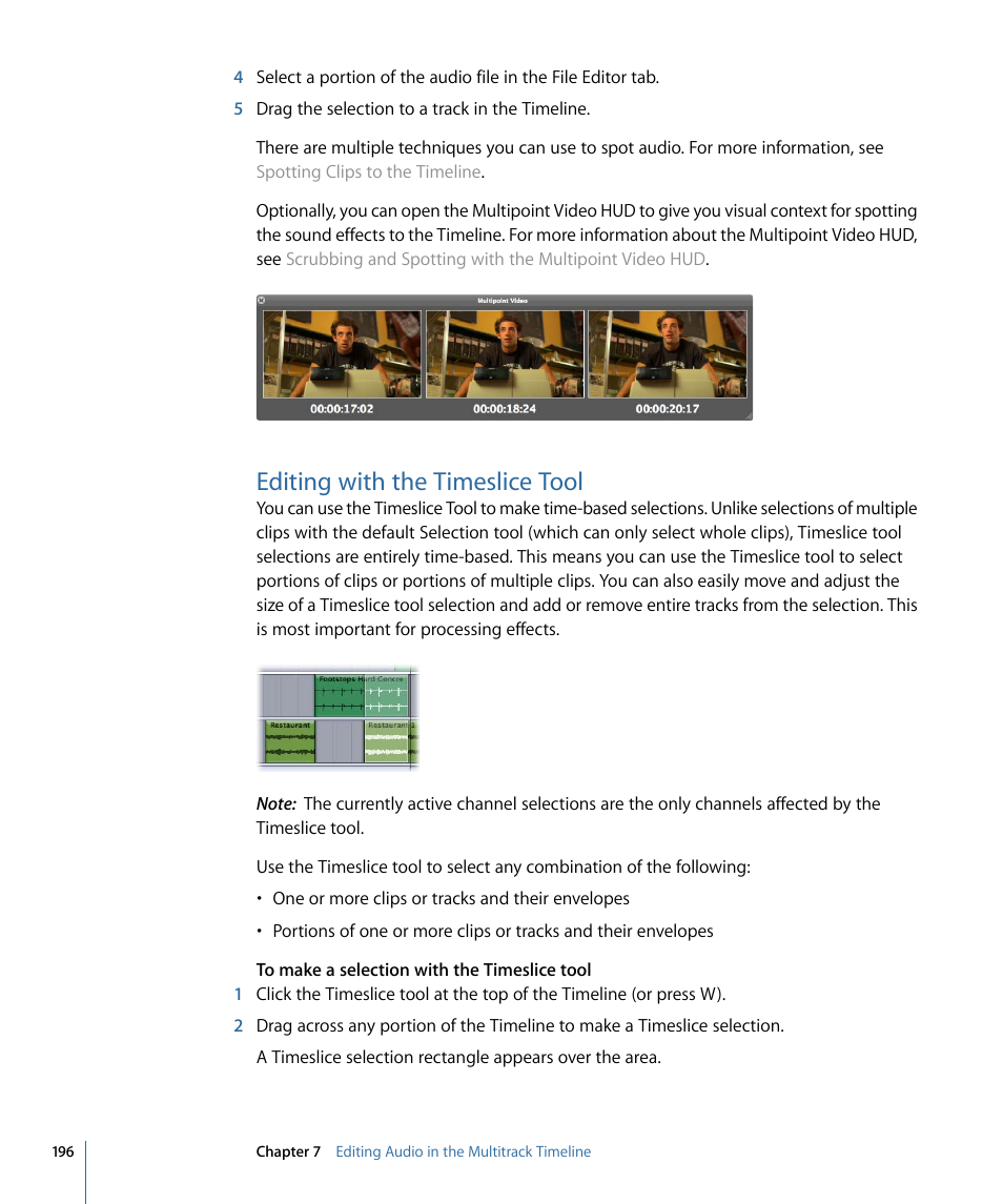 Editing with the timeslice tool | Apple Soundtrack Pro 3 User Manual | Page 196 / 542