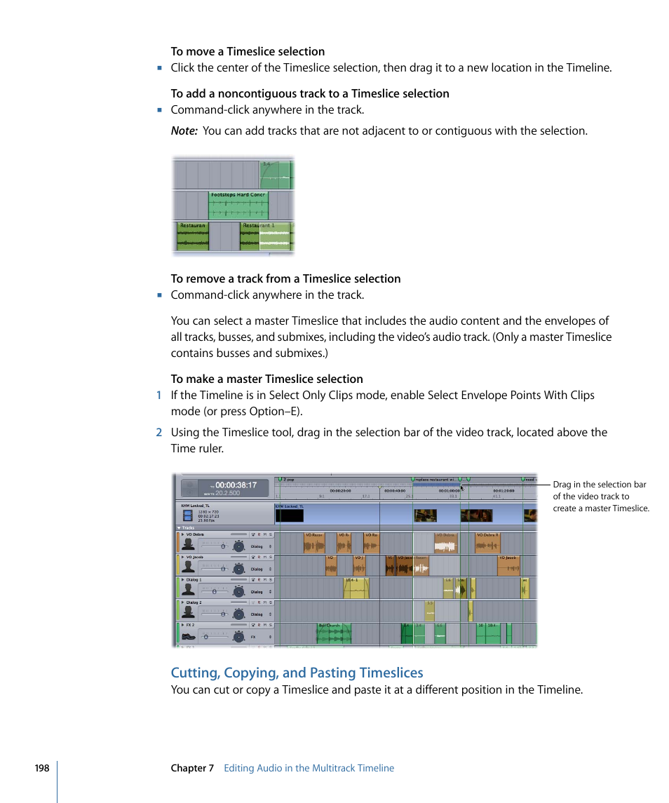 Cutting, copying, and pasting timeslices | Apple Soundtrack Pro 3 User Manual | Page 198 / 542