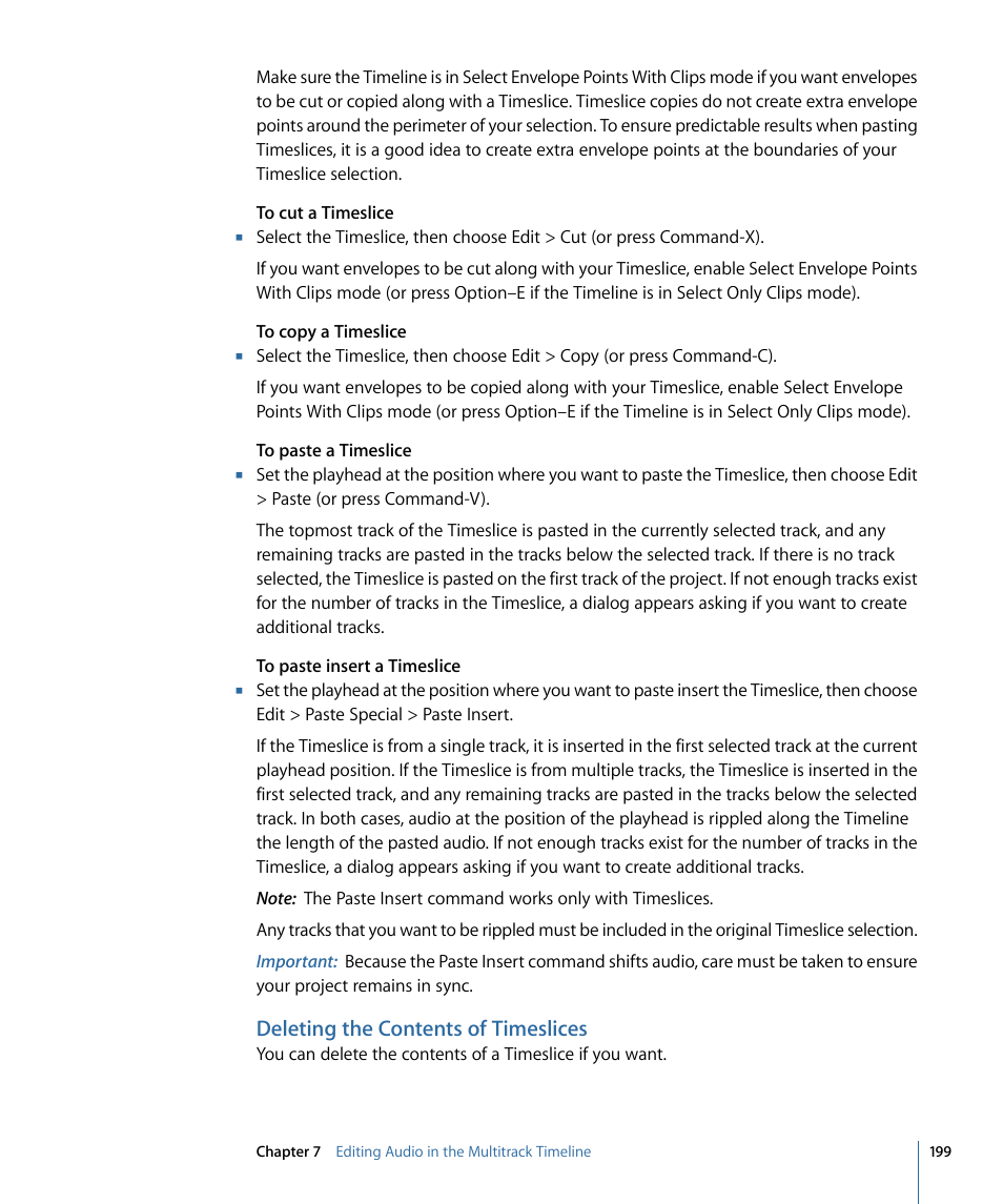 Deleting the contents of timeslices | Apple Soundtrack Pro 3 User Manual | Page 199 / 542