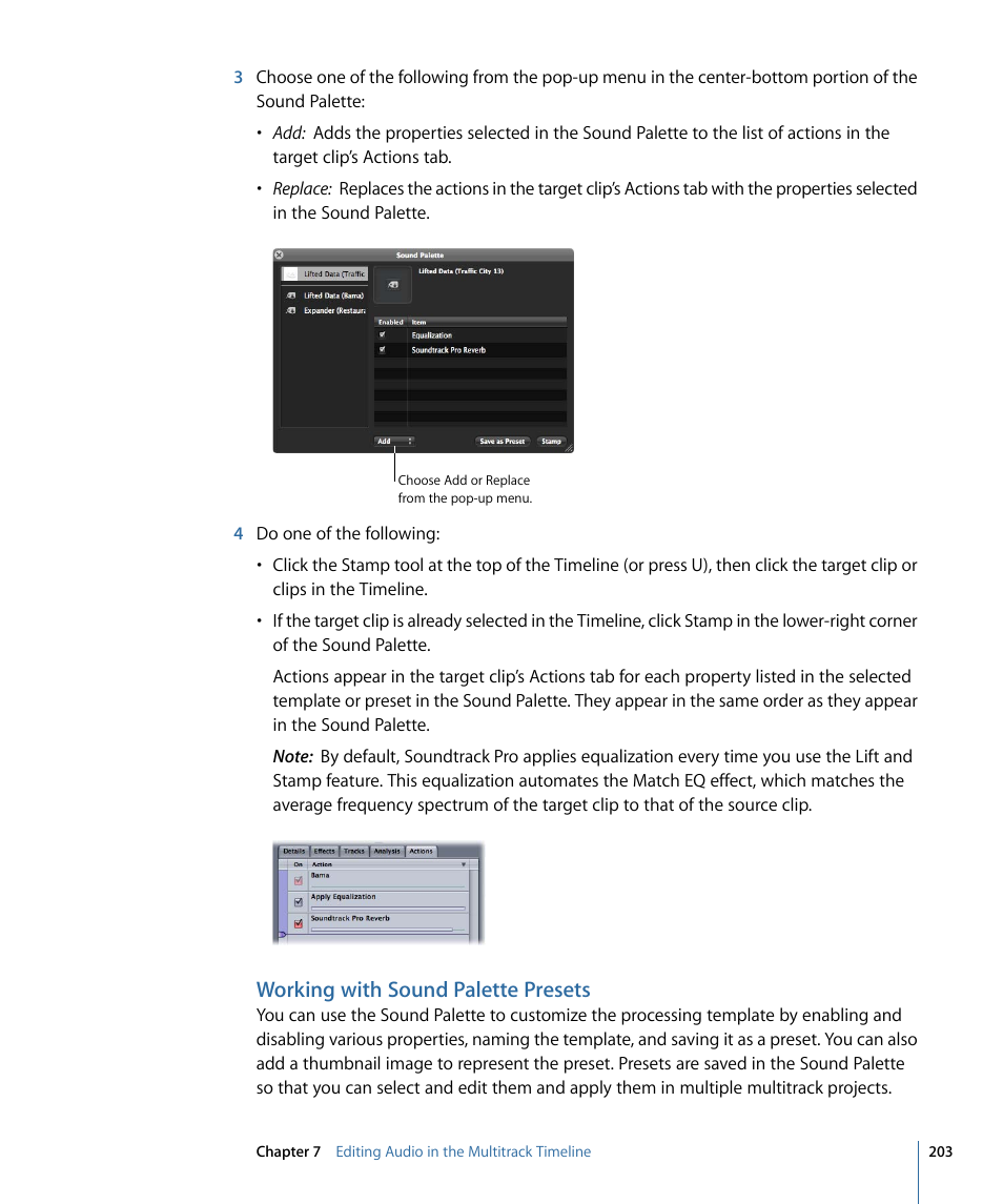 Working with sound palette presets | Apple Soundtrack Pro 3 User Manual | Page 203 / 542