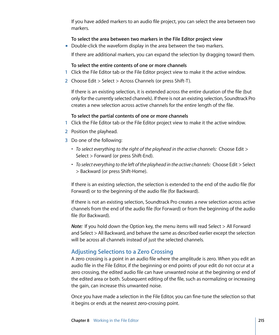 Adjusting selections to a zero crossing | Apple Soundtrack Pro 3 User Manual | Page 215 / 542