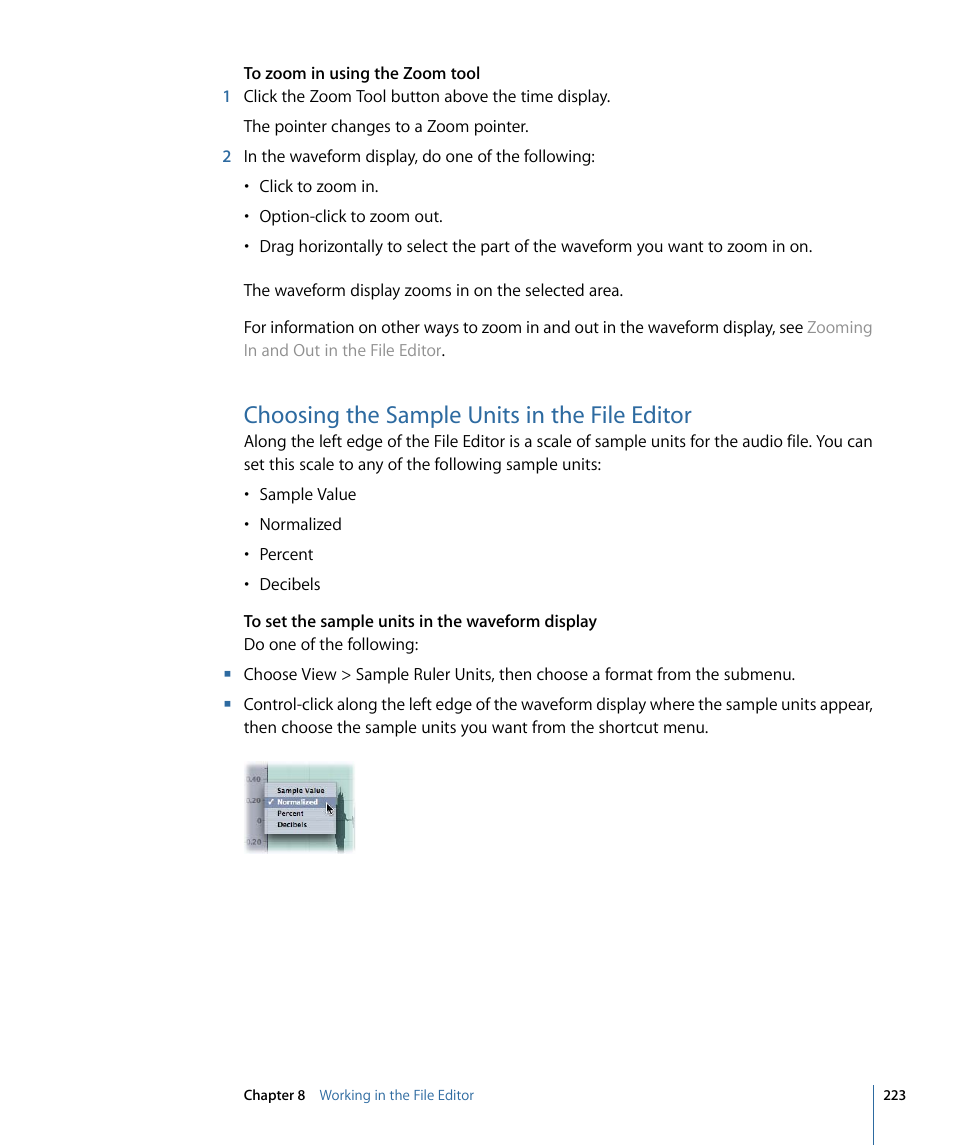 Choosing the sample units in the file editor | Apple Soundtrack Pro 3 User Manual | Page 223 / 542