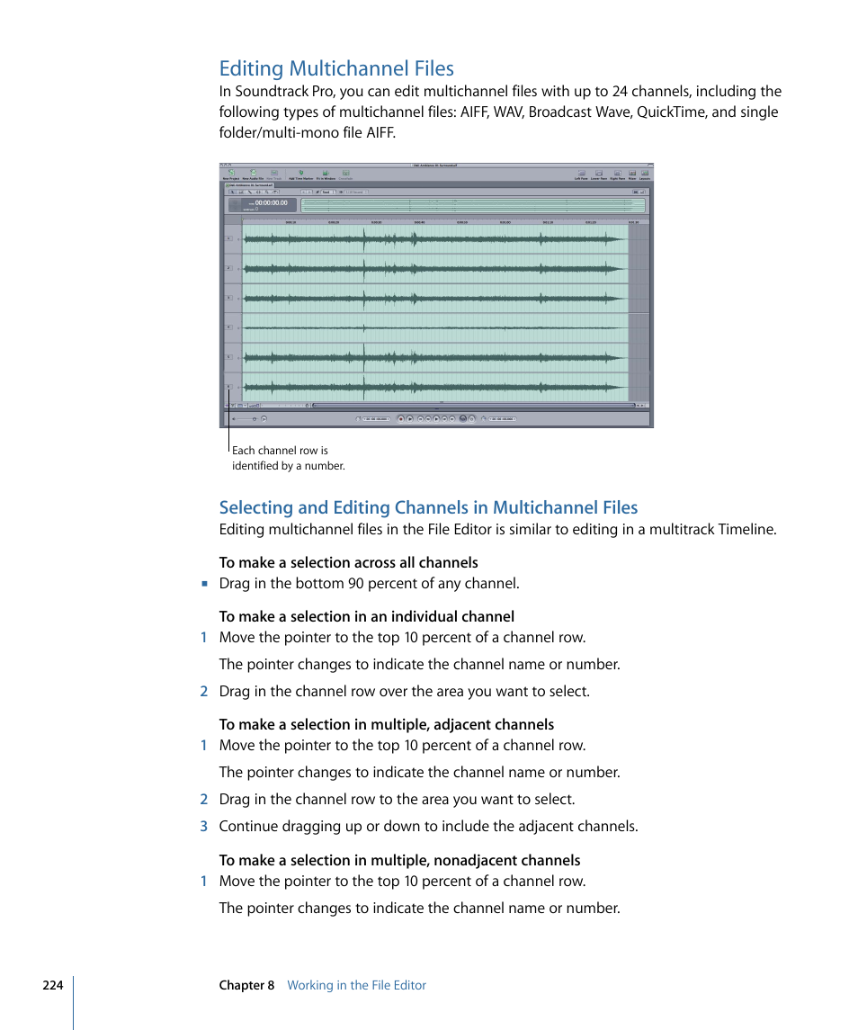 Editing multichannel files | Apple Soundtrack Pro 3 User Manual | Page 224 / 542