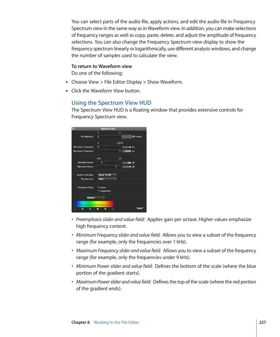 Using the spectrum view hud | Apple Soundtrack Pro 3 User Manual | Page 227 / 542