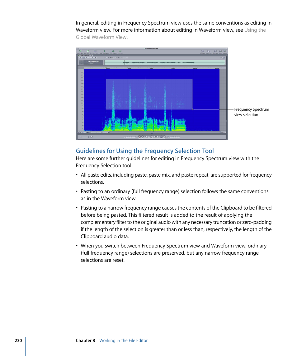 Guidelines for using the frequency selection tool | Apple Soundtrack Pro 3 User Manual | Page 230 / 542