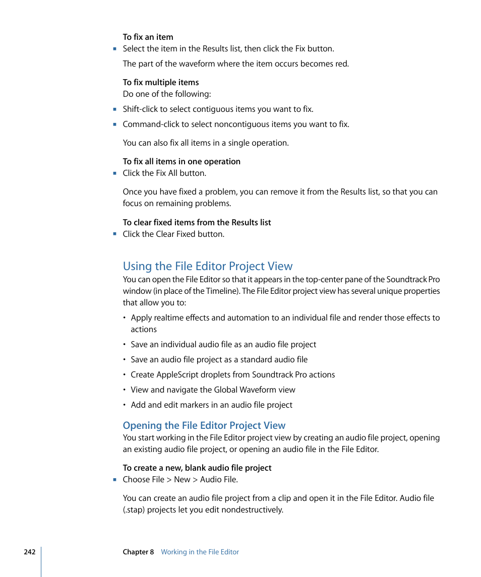 Using the file editor project view, Opening the file editor project view | Apple Soundtrack Pro 3 User Manual | Page 242 / 542