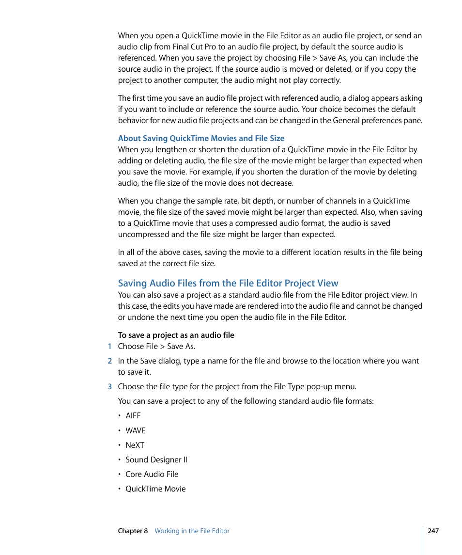 About saving quicktime movies and file size | Apple Soundtrack Pro 3 User Manual | Page 247 / 542
