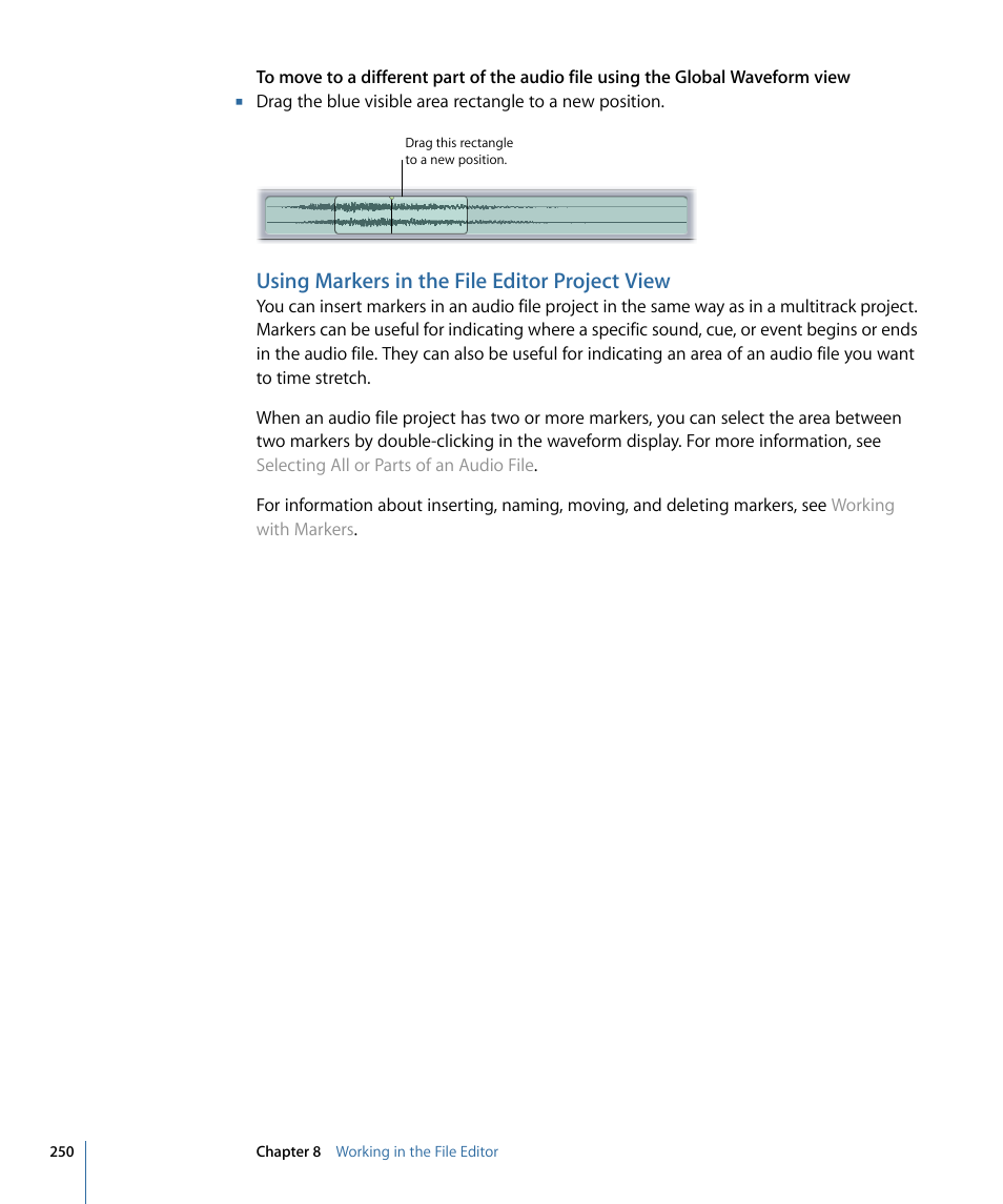 Using markers in the file editor project view | Apple Soundtrack Pro 3 User Manual | Page 250 / 542