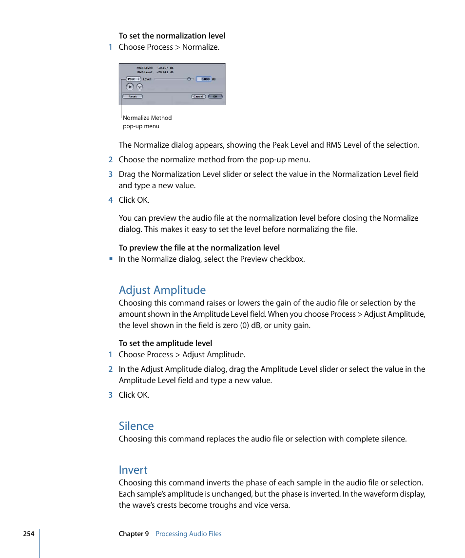 Adjust amplitude, Silence, Invert | Apple Soundtrack Pro 3 User Manual | Page 254 / 542