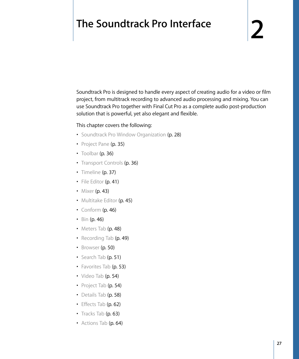 The soundtrack pro interface | Apple Soundtrack Pro 3 User Manual | Page 27 / 542