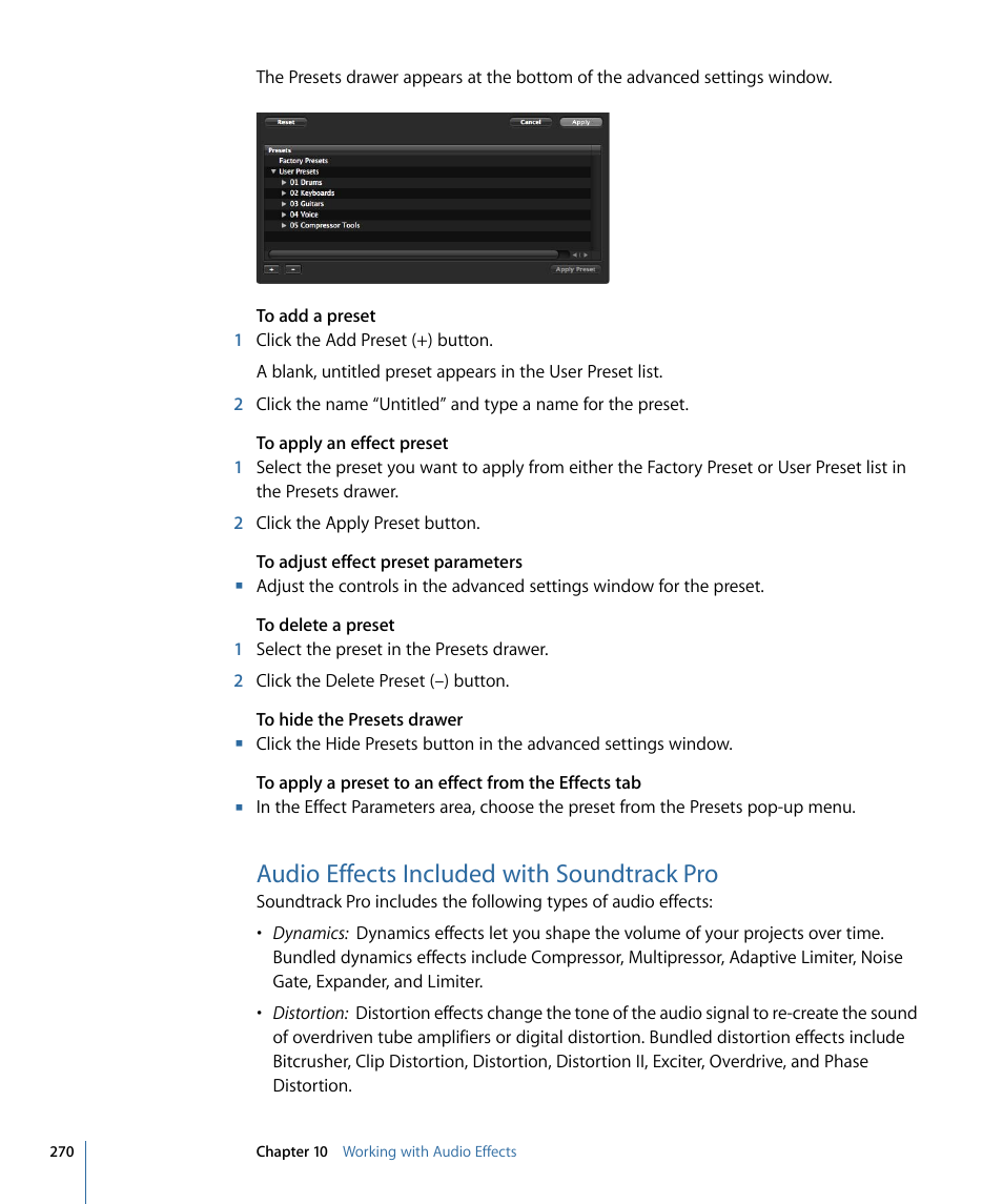 Audio effects included with soundtrack pro, Audio effects included, With soundtrack pro | Apple Soundtrack Pro 3 User Manual | Page 270 / 542