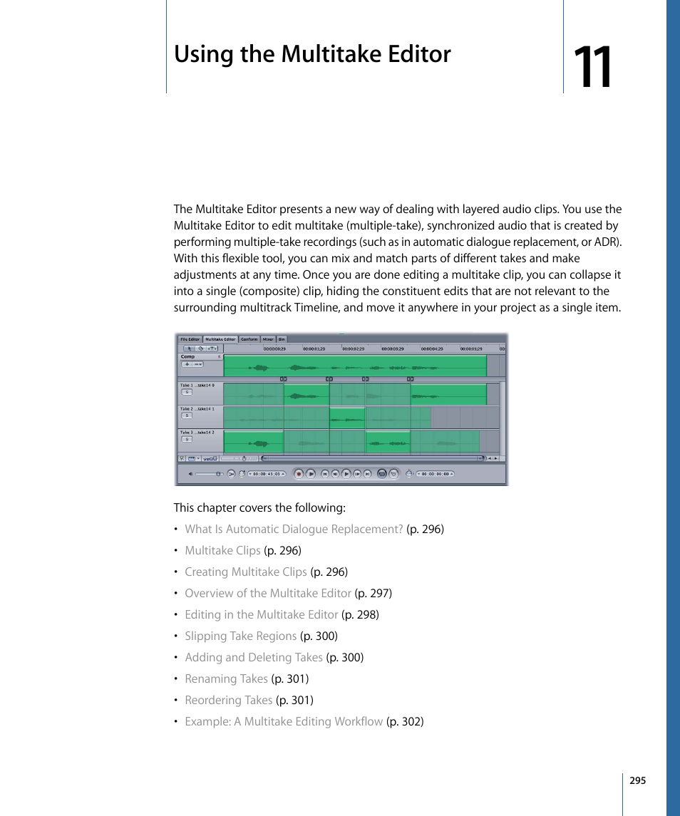 Using the multitake editor | Apple Soundtrack Pro 3 User Manual | Page 295 / 542