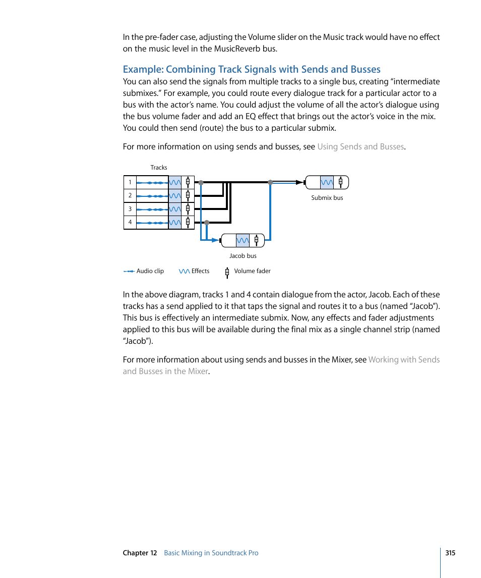 Example: combining track, Signals with sends and busses | Apple Soundtrack Pro 3 User Manual | Page 315 / 542