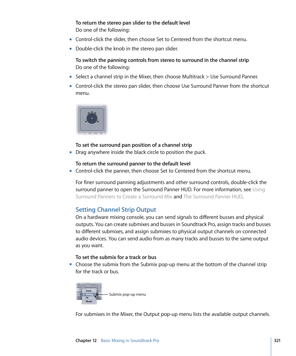 Setting channel strip output | Apple Soundtrack Pro 3 User Manual | Page 321 / 542