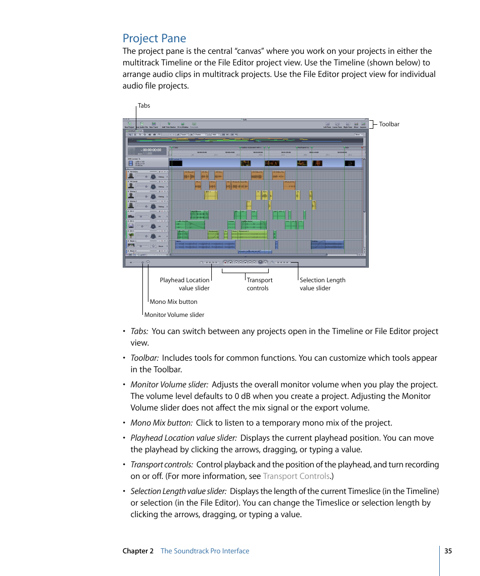 Project pane | Apple Soundtrack Pro 3 User Manual | Page 35 / 542