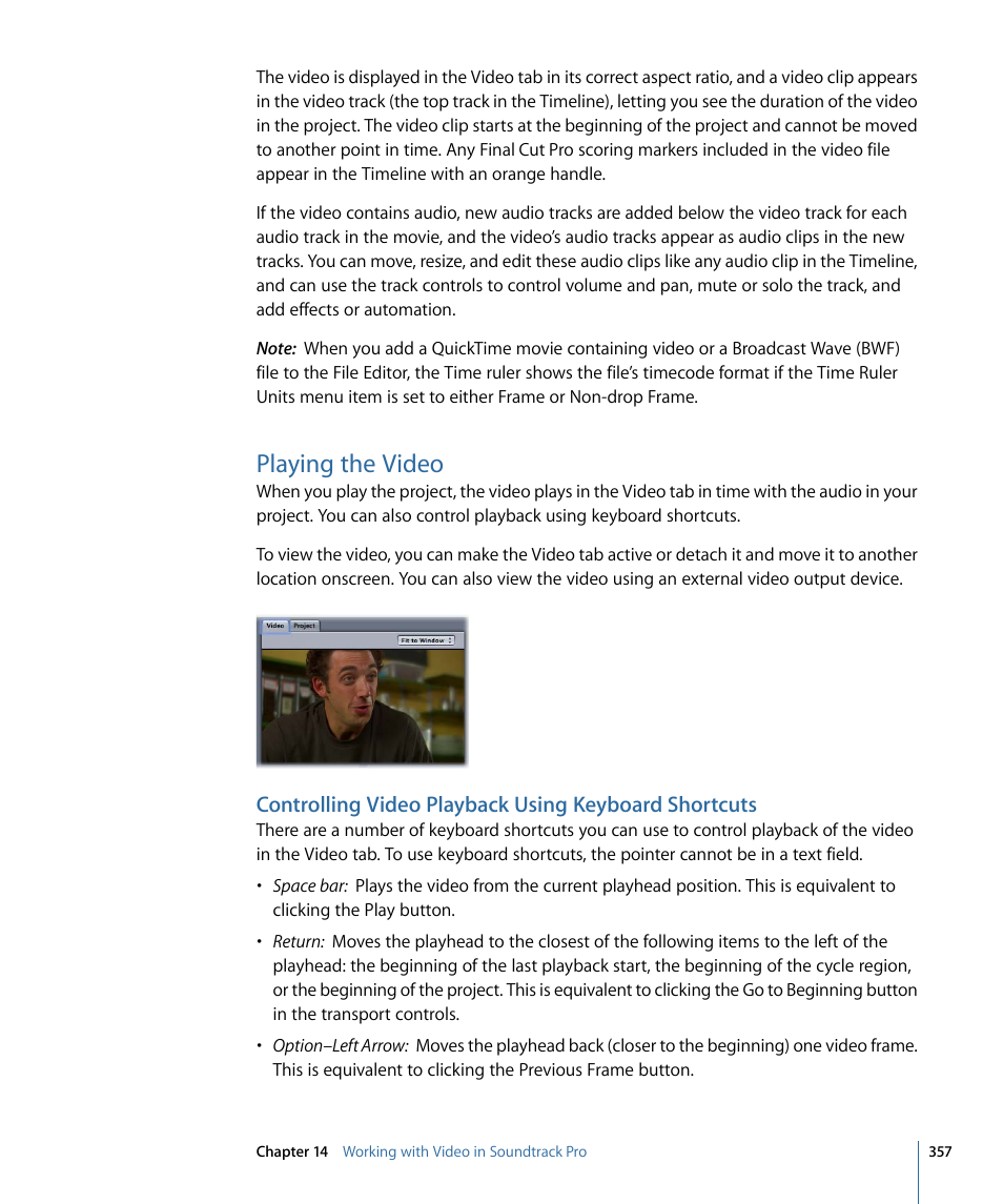 Playing the video | Apple Soundtrack Pro 3 User Manual | Page 357 / 542
