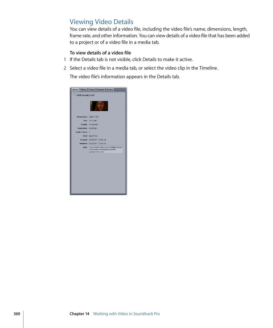 Viewing video details | Apple Soundtrack Pro 3 User Manual | Page 360 / 542