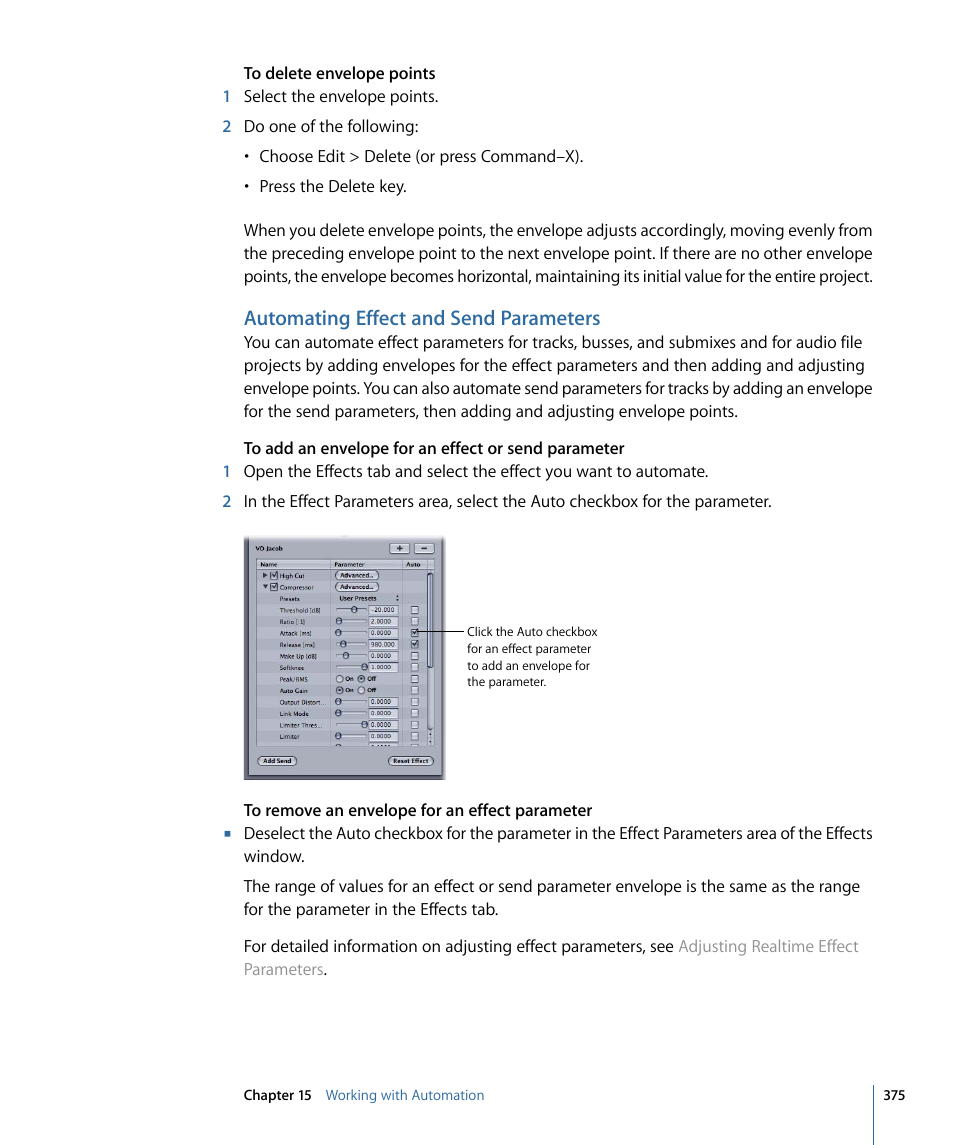 Automating effect and send parameters | Apple Soundtrack Pro 3 User Manual | Page 375 / 542