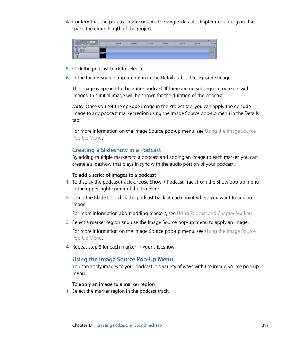 Creating a slideshow in a podcast, Using the image source pop-up menu | Apple Soundtrack Pro 3 User Manual | Page 397 / 542