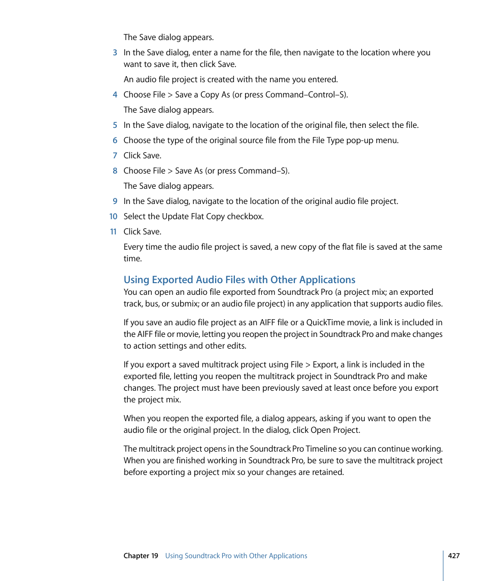 Using exported audio files with other applications | Apple Soundtrack Pro 3 User Manual | Page 427 / 542