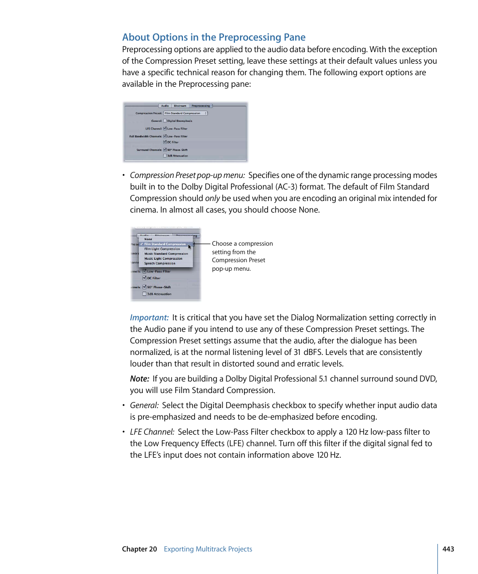 About options in the preprocessing pane | Apple Soundtrack Pro 3 User Manual | Page 443 / 542