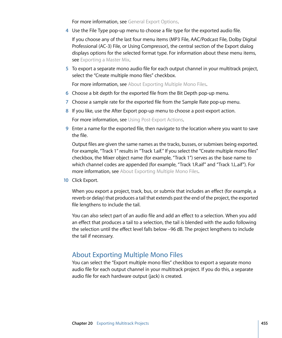 About exporting multiple mono files | Apple Soundtrack Pro 3 User Manual | Page 455 / 542