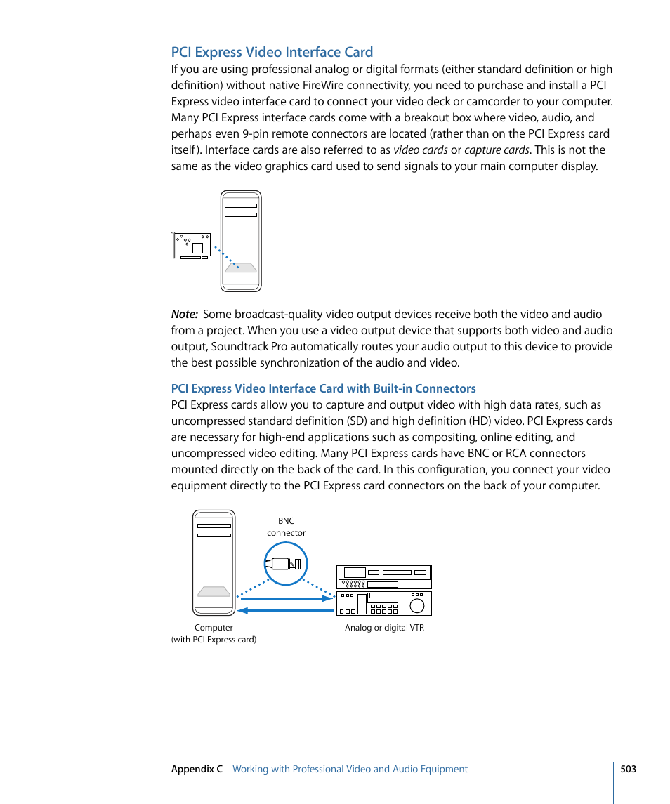 Pci express video interface card | Apple Soundtrack Pro 3 User Manual | Page 503 / 542