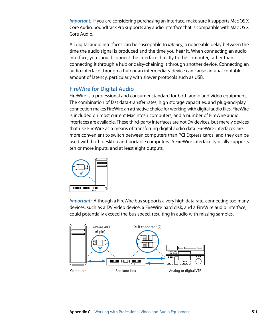 Firewire for digital audio | Apple Soundtrack Pro 3 User Manual | Page 511 / 542