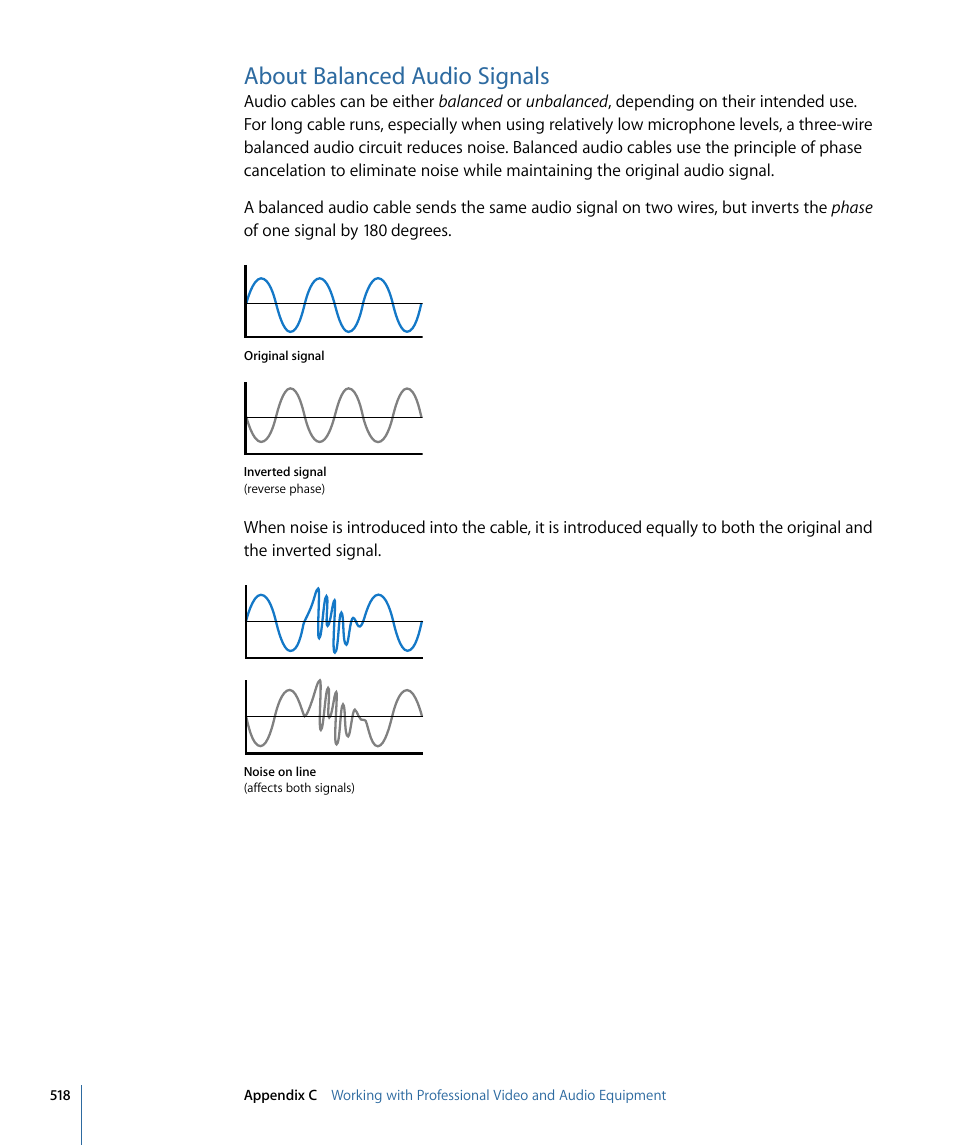 About balanced audio signals | Apple Soundtrack Pro 3 User Manual | Page 518 / 542