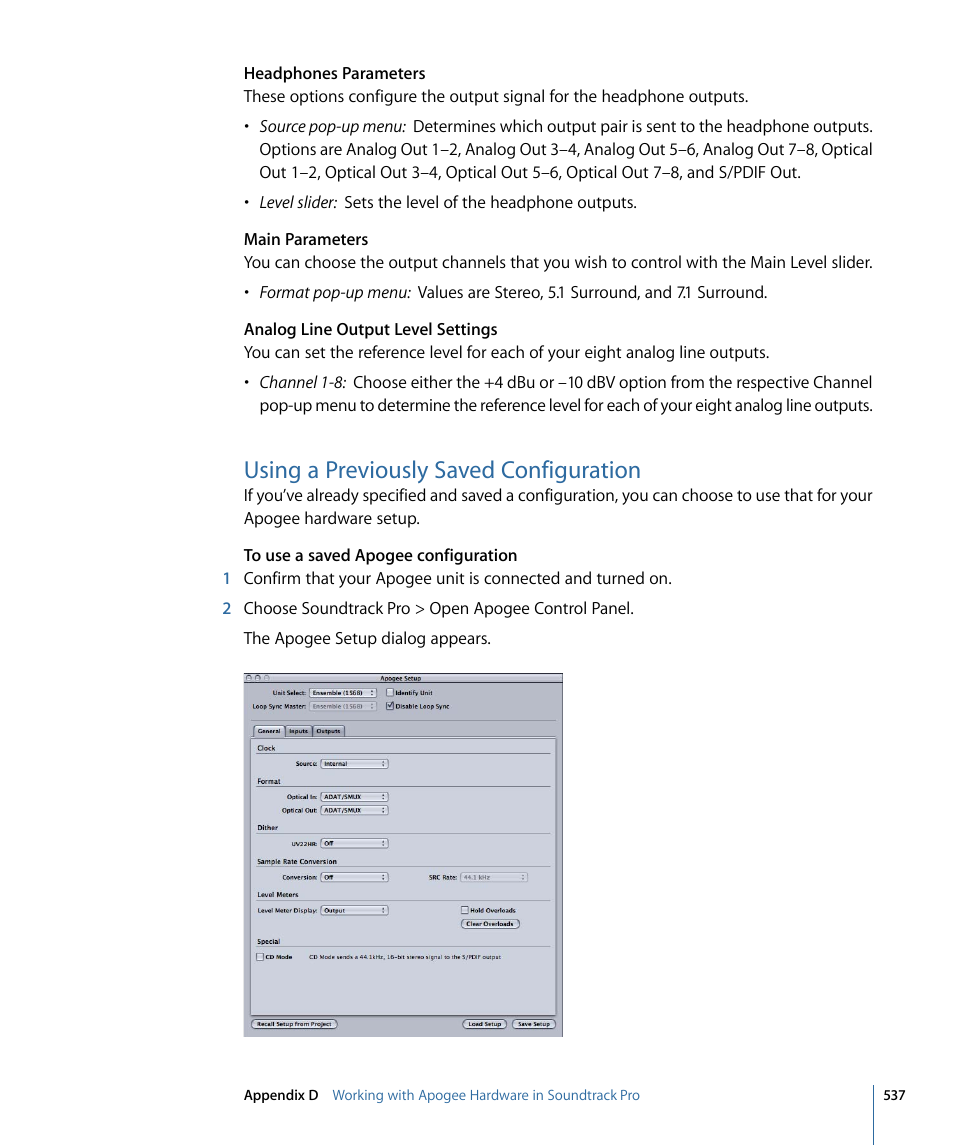 Using a previously saved configuration | Apple Soundtrack Pro 3 User Manual | Page 537 / 542