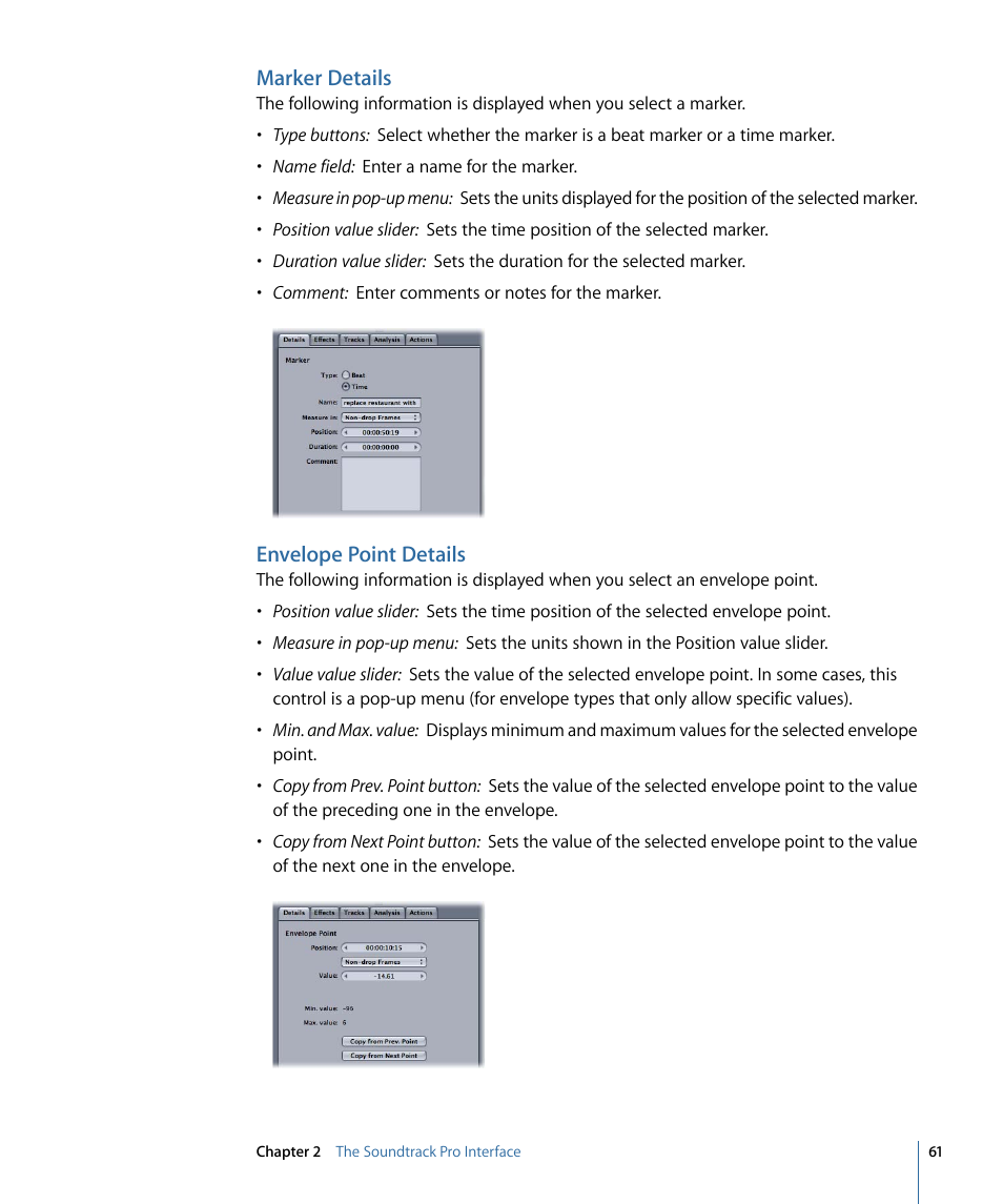 Marker details, Envelope point details | Apple Soundtrack Pro 3 User Manual | Page 61 / 542