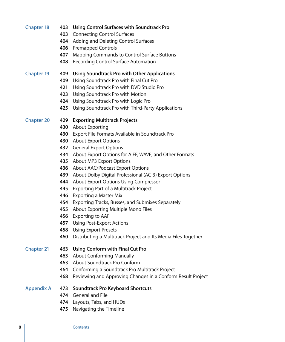 Apple Soundtrack Pro 3 User Manual | Page 8 / 542