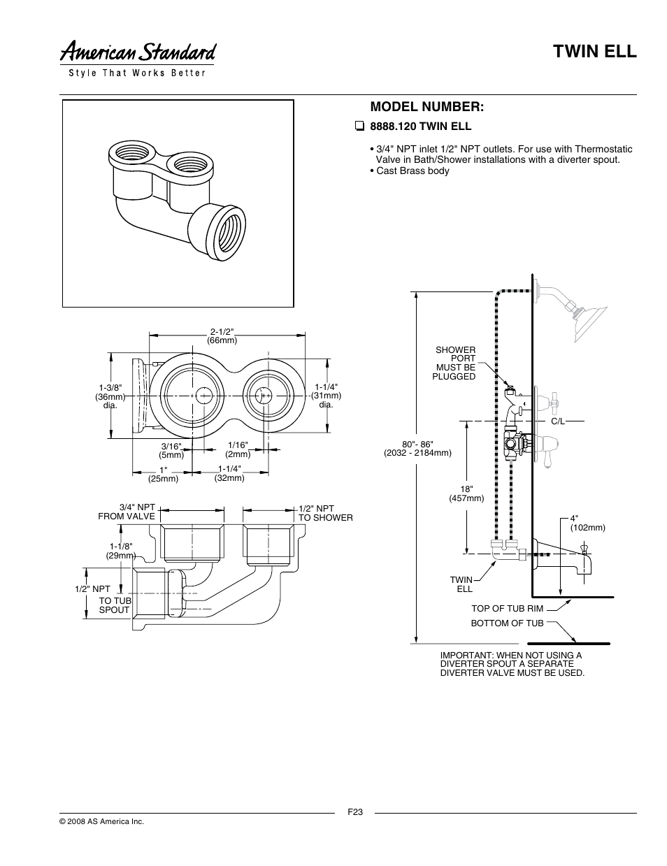 American Standard Twin Ell 8888.120 User Manual | 1 page